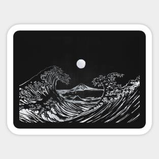 Hokusai wave black and white Sticker